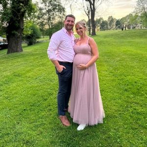 Revelry Maternity Rosalie Tulle Convertible dress in Bradshaw Blush